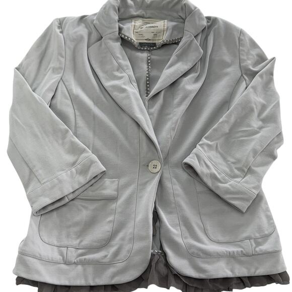 Cartonnier Blazer Womens Medium Gray Ruffle Hem Cotton Jacket Anthropologie - Picture 1 of 8